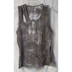 A CORE Women M Tie Dye Ribbed Asymmetrical Cutout Tank Top Grey White Grunge Y2K